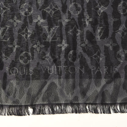 Louis Vuitton Silk Wool Monogram Leogram Shine Shawl Black 4 of 4