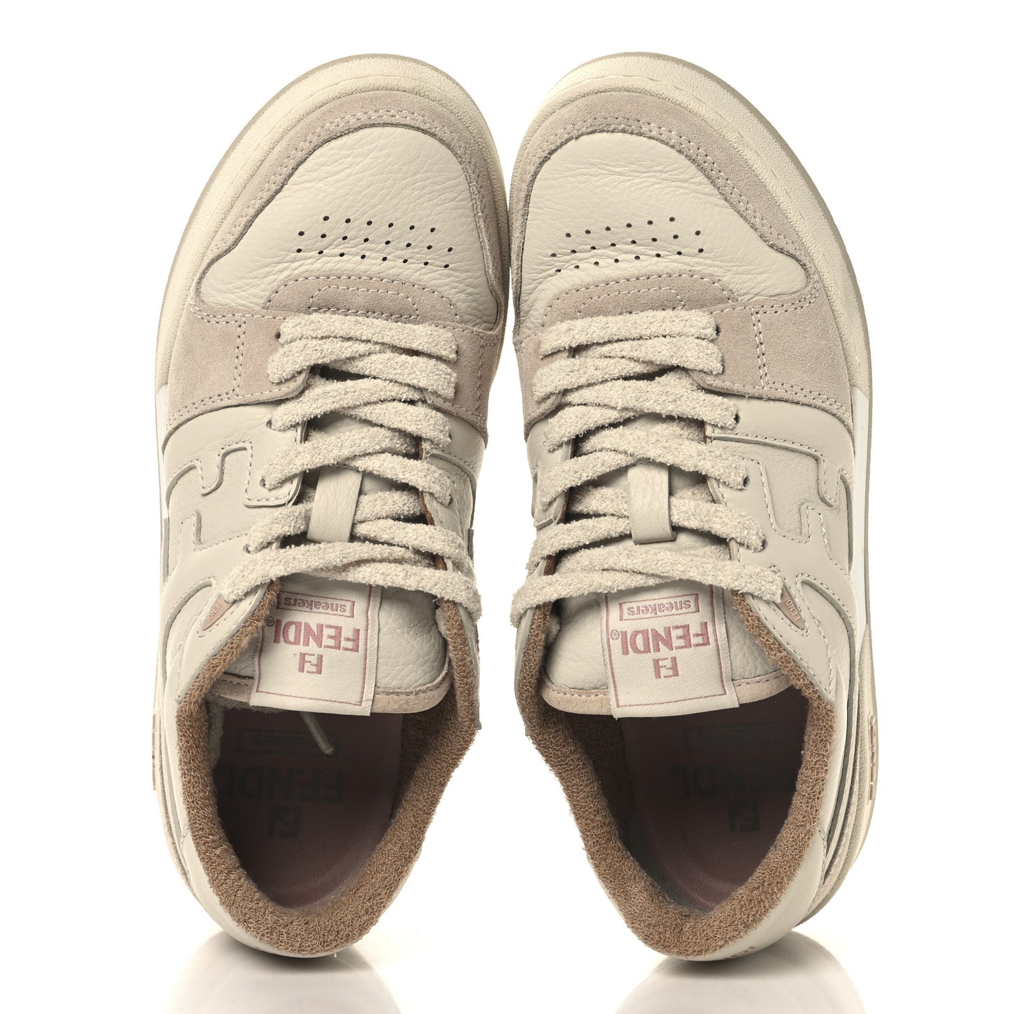 Suede Vitello Fendi Match Low Top Sneakers 37.5 Nudo White Garza Rosa