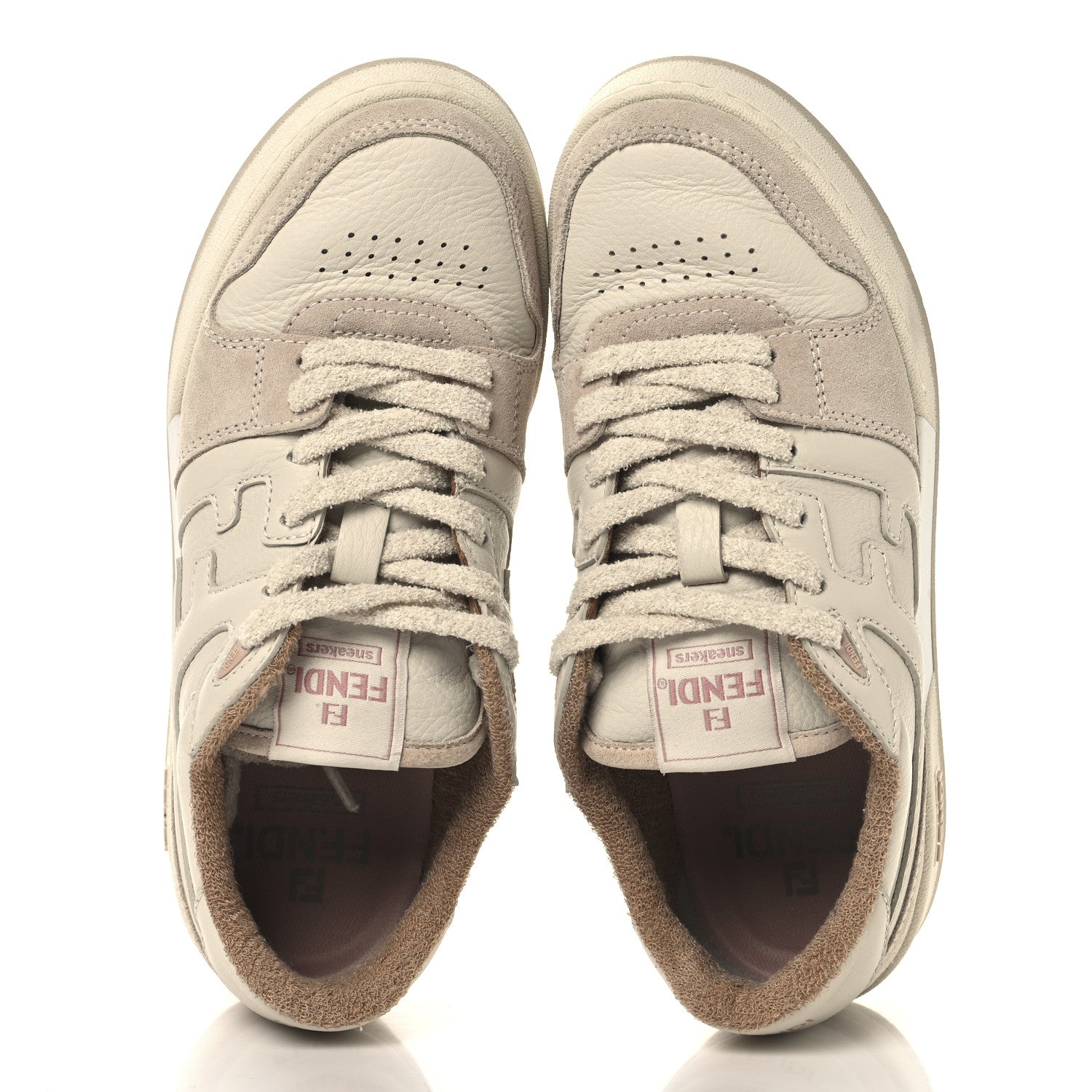 Fendi Suede Vitello Fendi Match Low Top Sneakers 37.5 Nudo White Garza Rosa 2 of 8