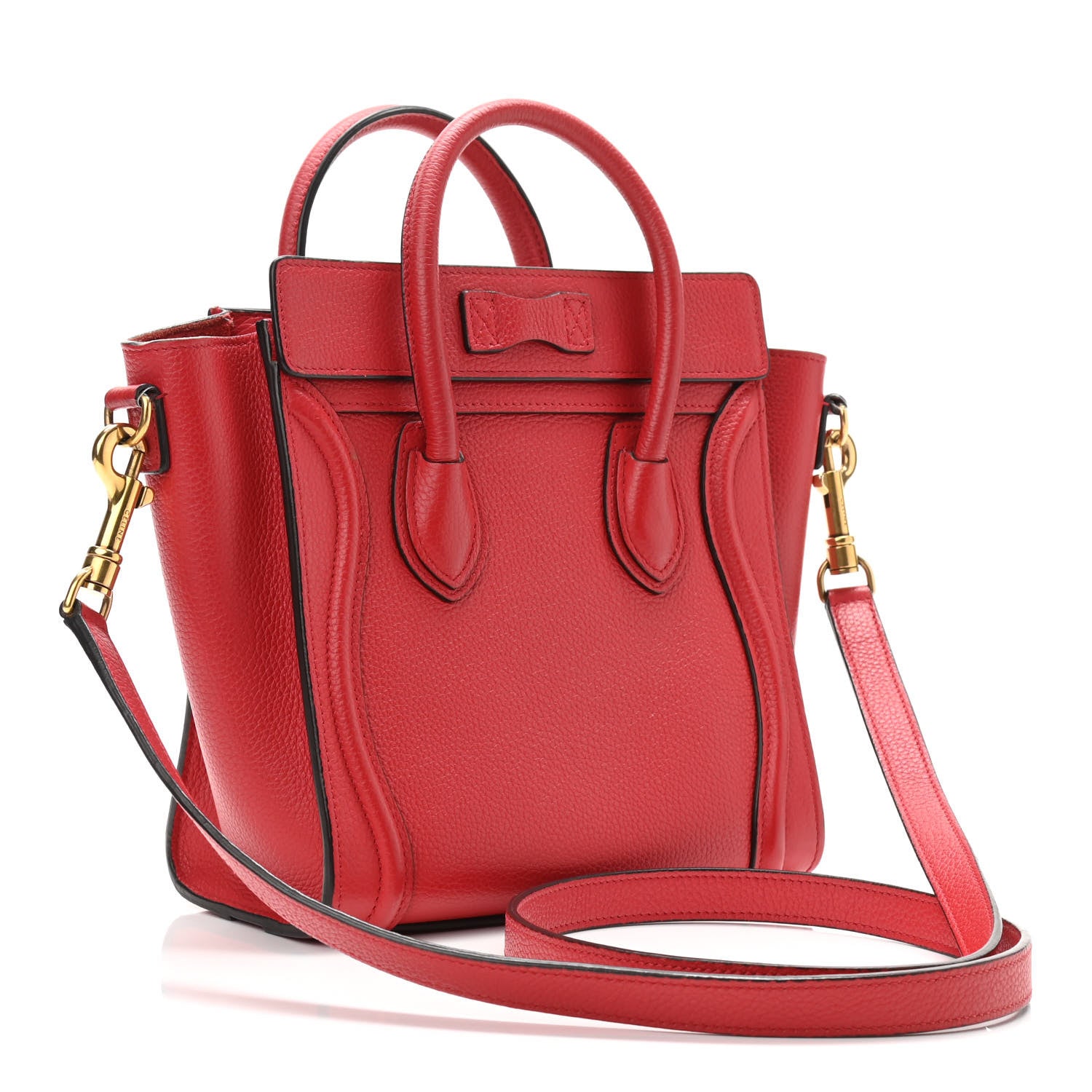 Celine Drummed Calfskin Nano Luggage Red 3 of 12
