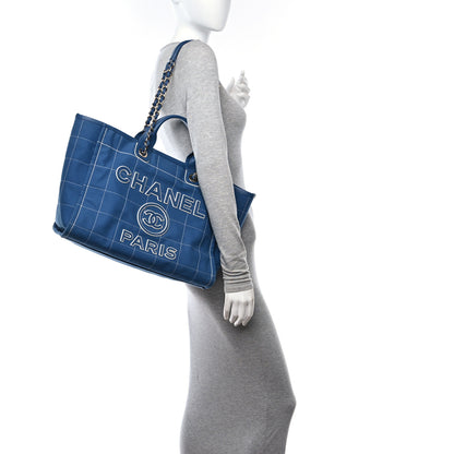 Chanel Cotton Medium Deauville Tote Blue White 2 of 12