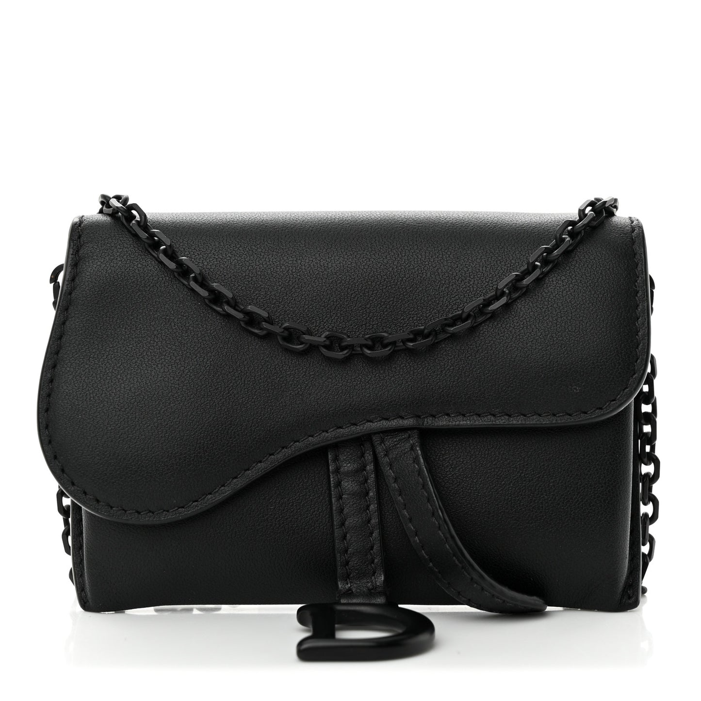 Ultra Matte Calfskin Nano Saddle Chain Pouch Black