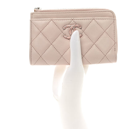 Chanel Lambskin Enamel Quilted CC Zip Around Card Holder  Pink 2 of 7