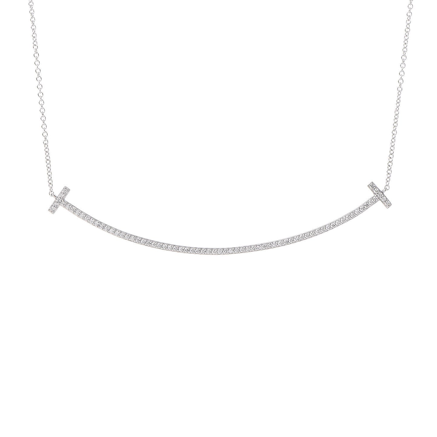18K White Gold Diamond T Smile Pendant Necklace