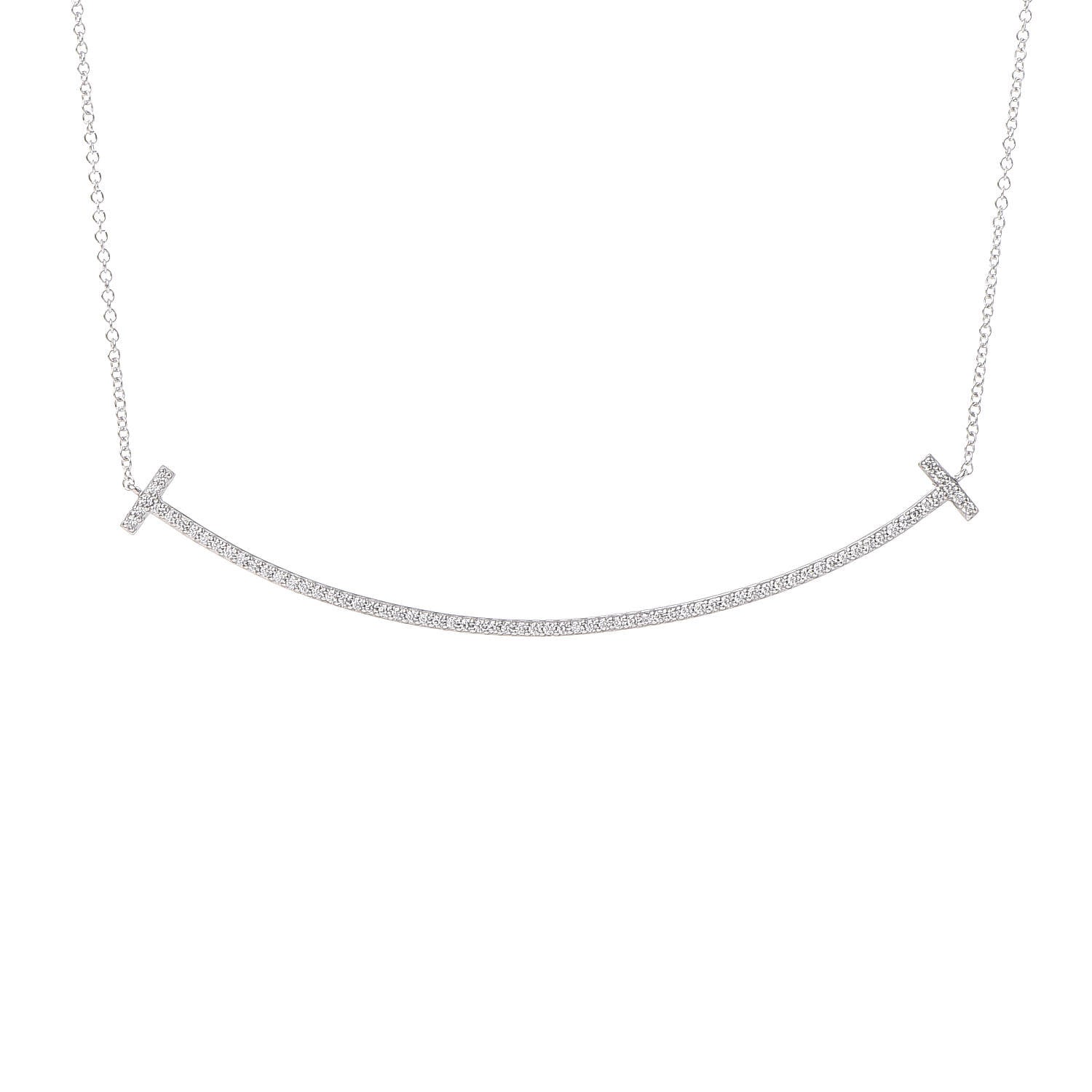 Tiffany 18K White Gold Diamond T Smile Pendant Necklace 4 of 7