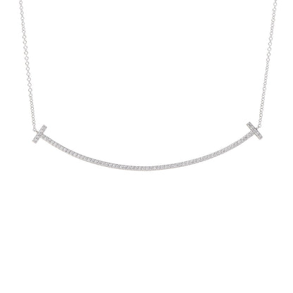 Tiffany 18K White Gold Diamond T Smile Pendant Necklace 4 of 7