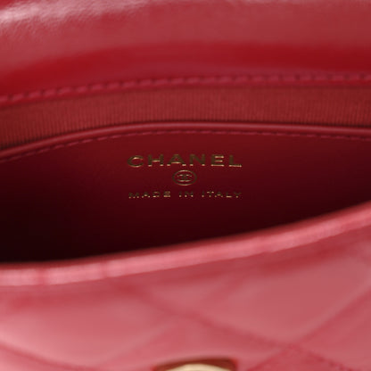 Chanel Shiny Lambskin Quilted Mini Metal Top Handle Clutch With Chain  Red 7 of 12