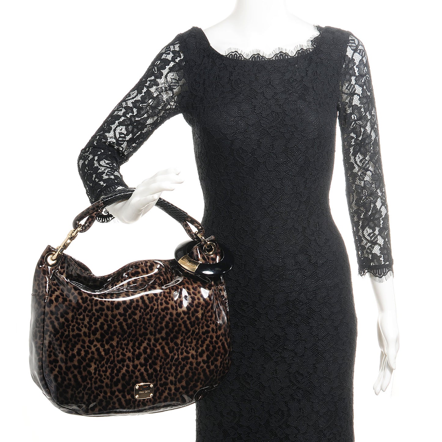 Patent Leopard Print Small Sky Hobo Grey