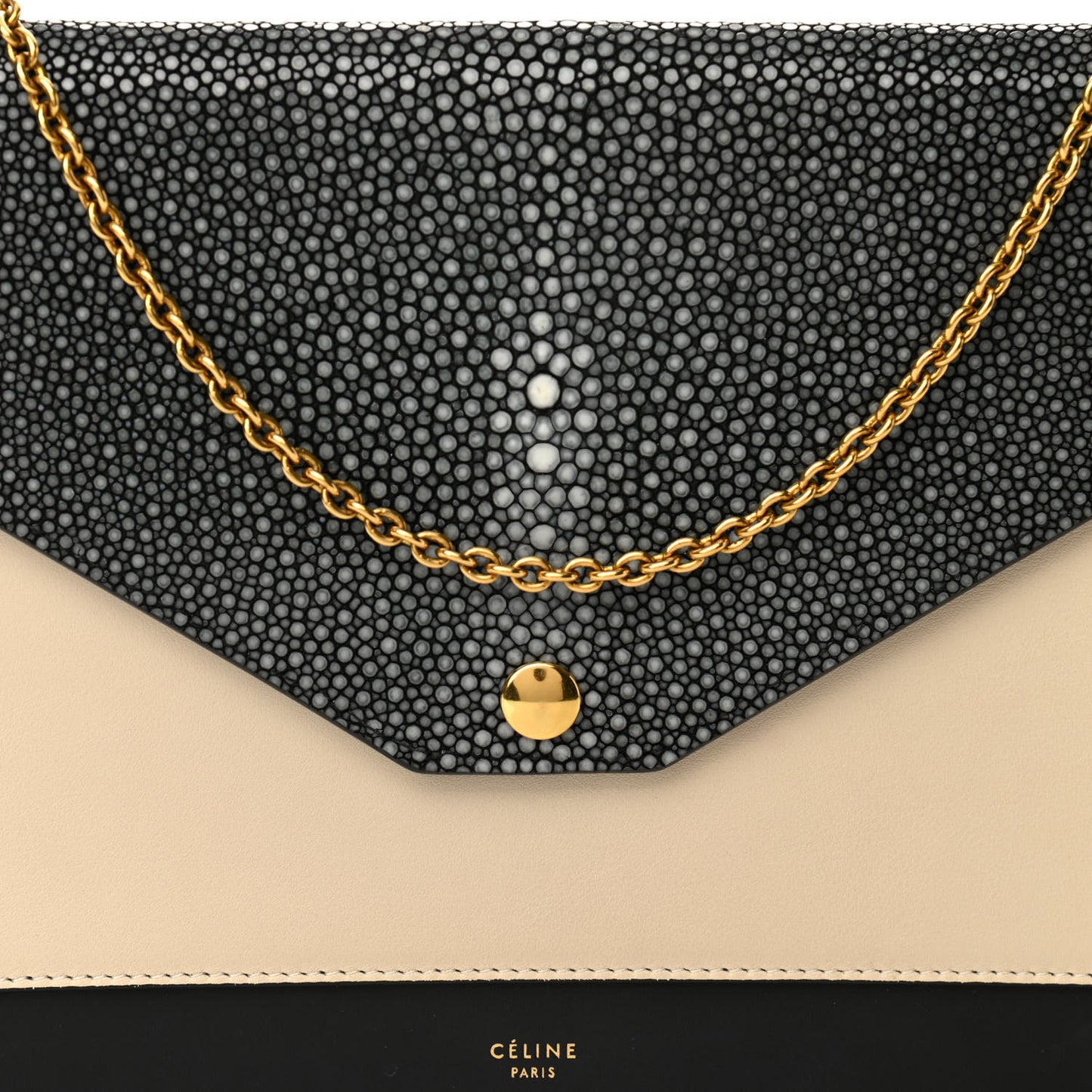Stingray Shiny Calfskin Clutch on a Chain Black