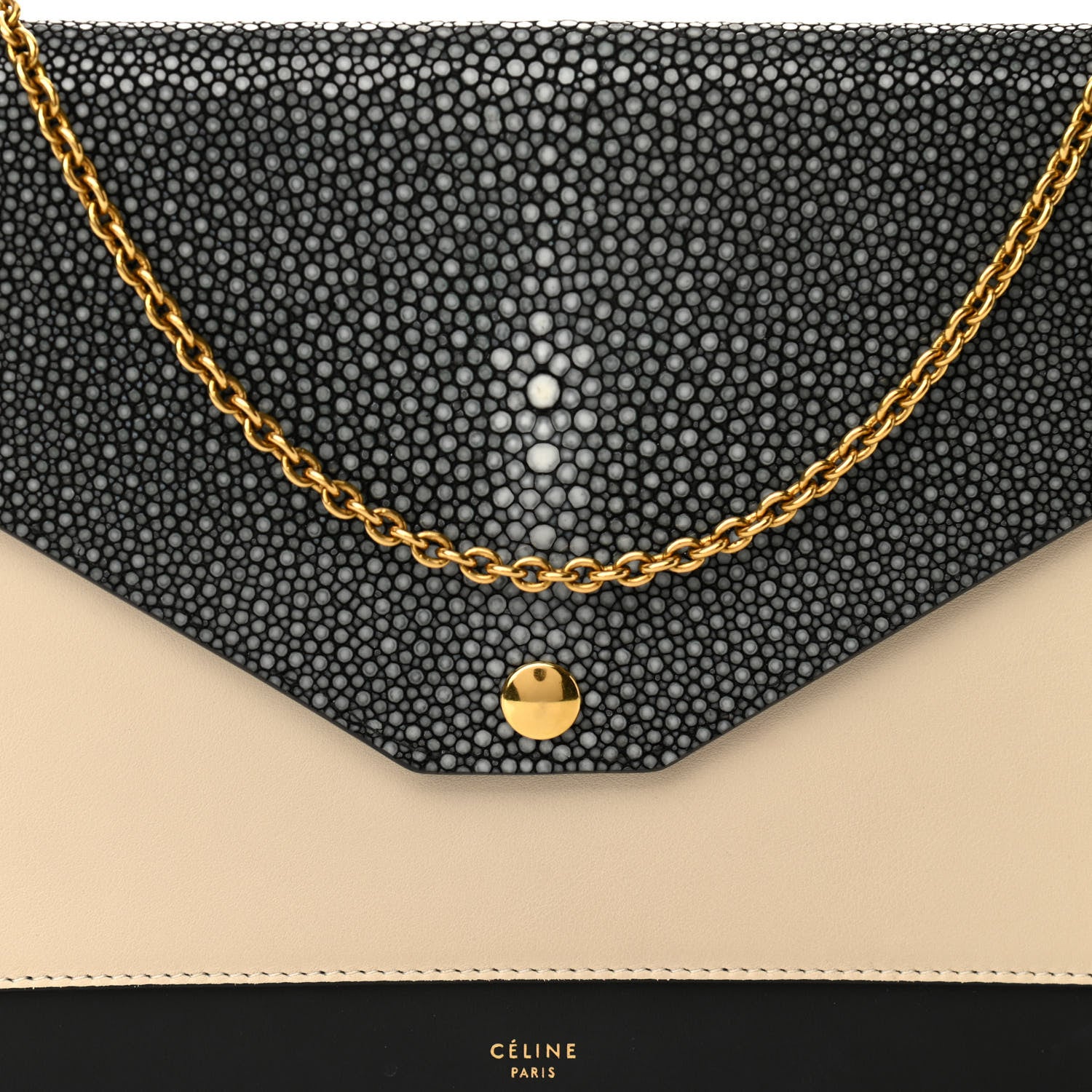 Celine Stingray Shiny Calfskin Clutch on a Chain Black 8 of 10