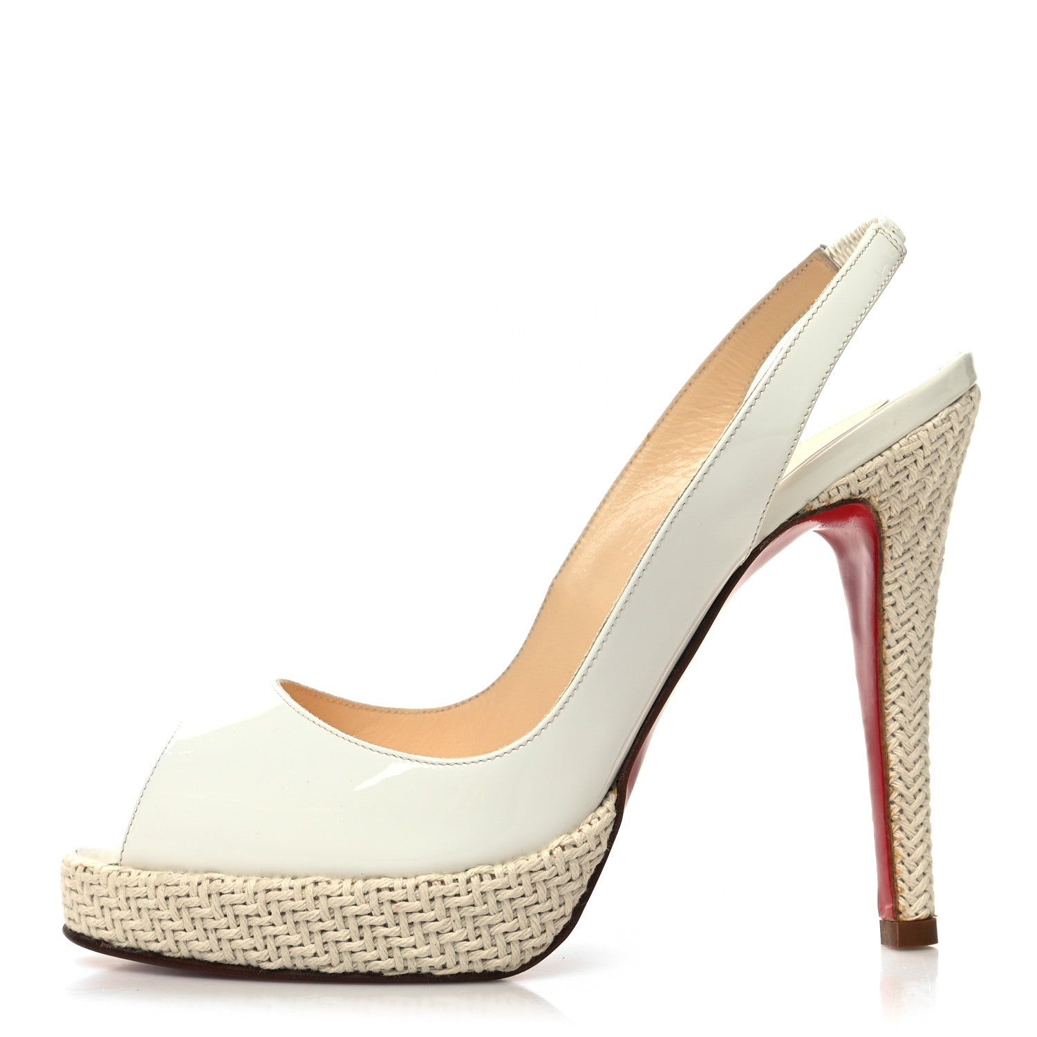 Christian Louboutin Patent YoYo Zeppa 120 Platform Slingback Peep Toe Pumps 37 White 1 of 7