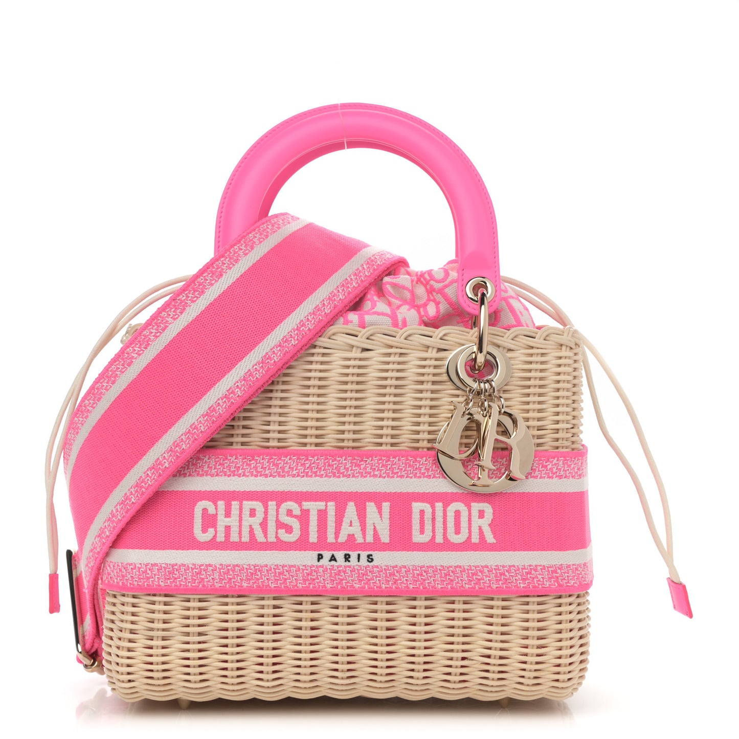 Wicker Oblique Medium Lady Dior Bag Fluorescent Pink