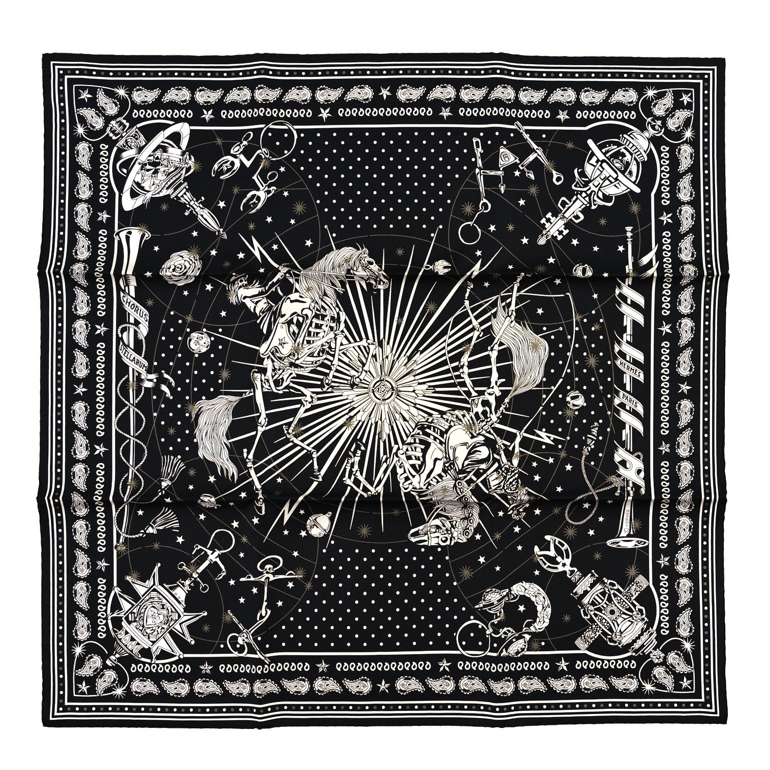 Hermes Silk Chorus Stellarum Bandana Scarf 55 Black White 1 of 3