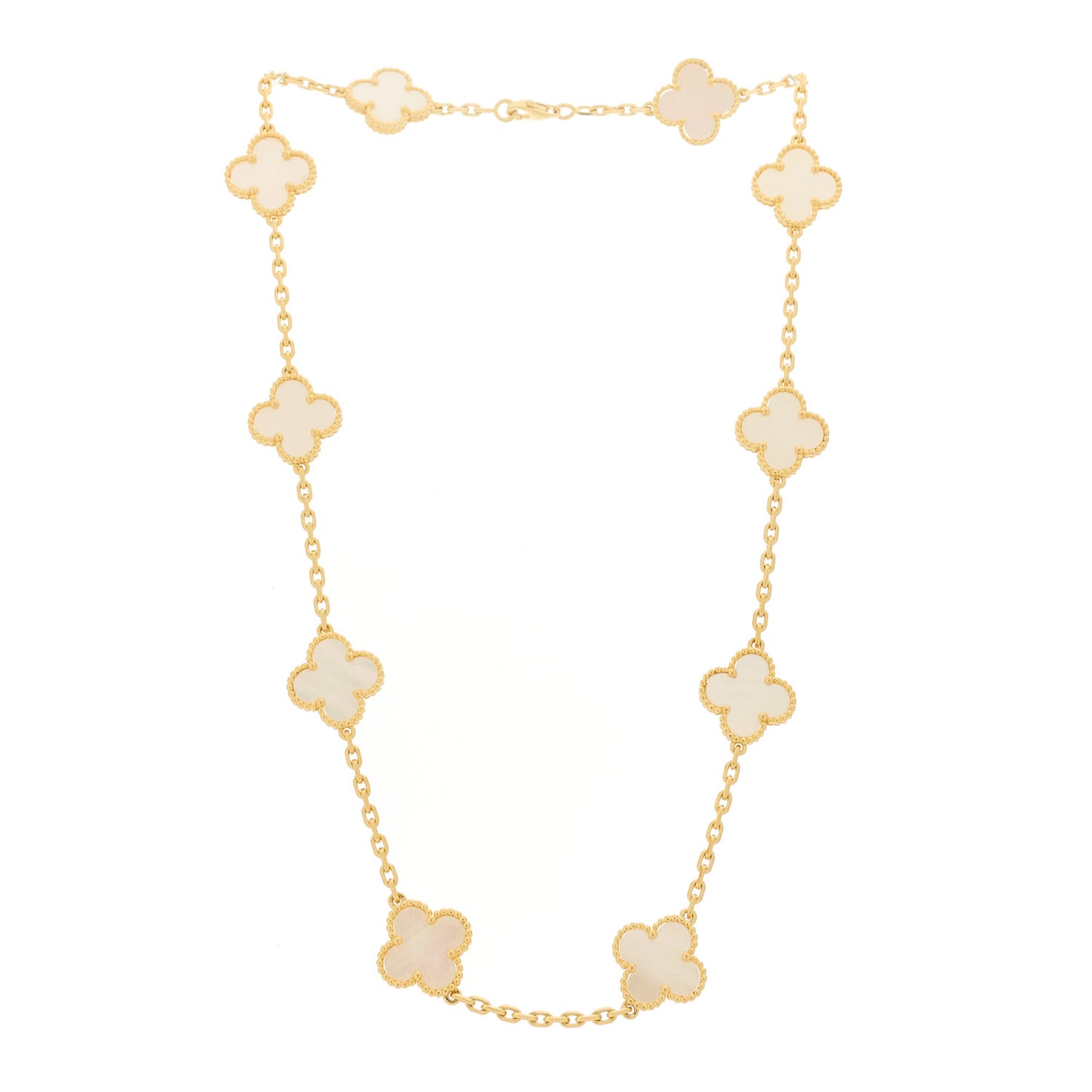 18K Yellow Gold Mother of Pearl 10 Motifs Vintage Alhambra Necklace