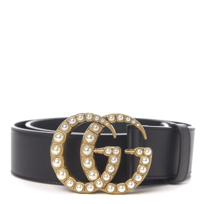 Gucci Moon Calfskin Pearl Double G 40mm Belt 85 34 Black Cream 1 of 5