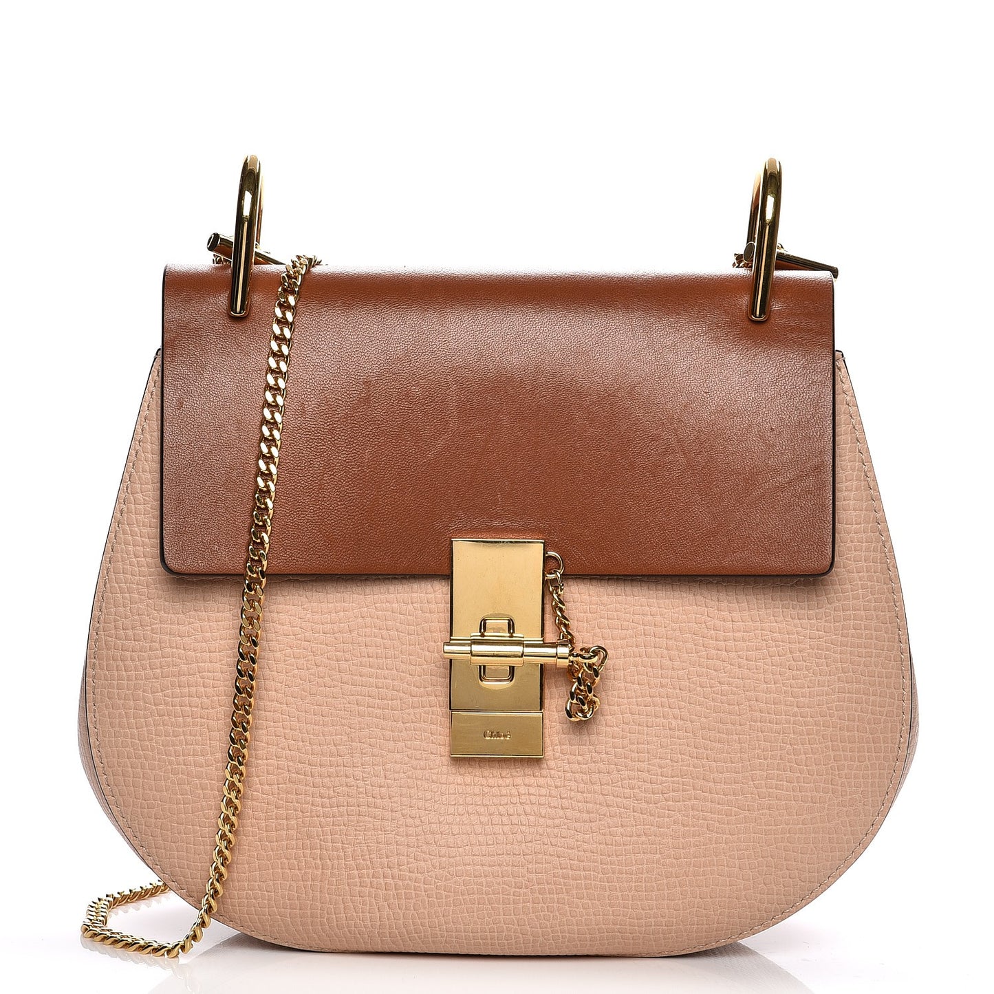 Grained Calfskin Lambskin Drew Shoulder Bag Powder Beige Caramel