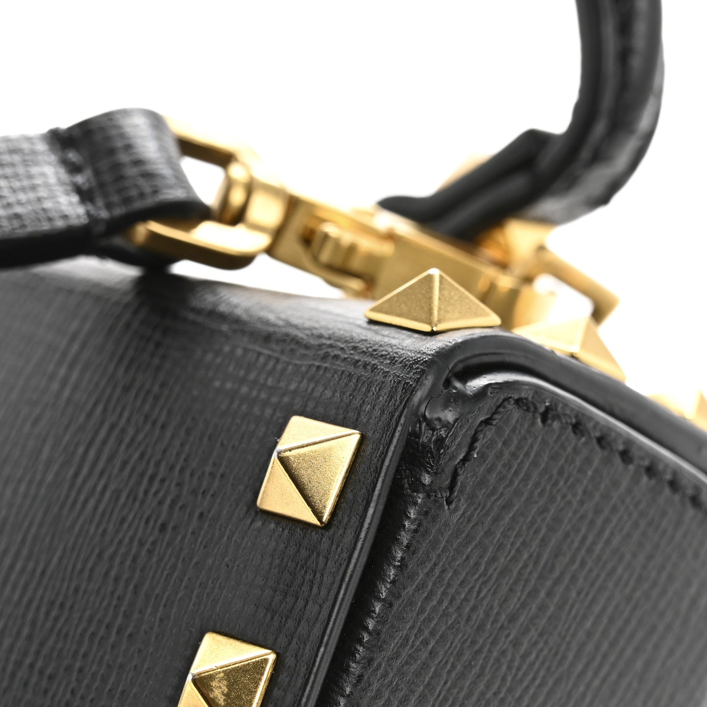 Grainy Calfskin Rockstud Alcove Box Top-Handle Bag Black