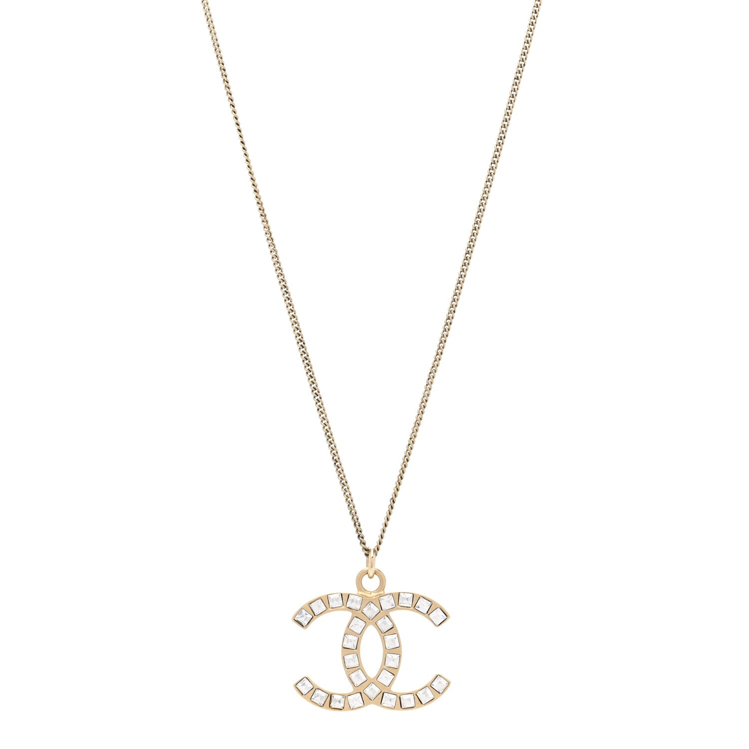 Chanel Baguette Crystal CC Necklace Light Gold 1 of 6