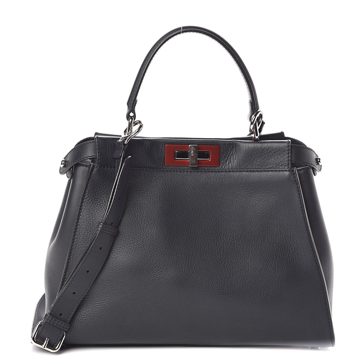 Fendi Vitello Seta Shiny Nappa Medium Peekaboo Iconic Satchel Blue Notte Ardesia 1 of 10