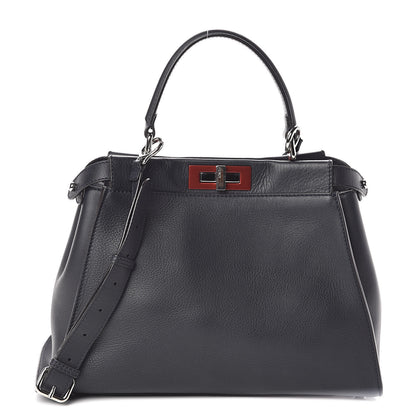 Fendi Vitello Seta Shiny Nappa Medium Peekaboo Iconic Satchel Blue Notte Ardesia 1 of 10