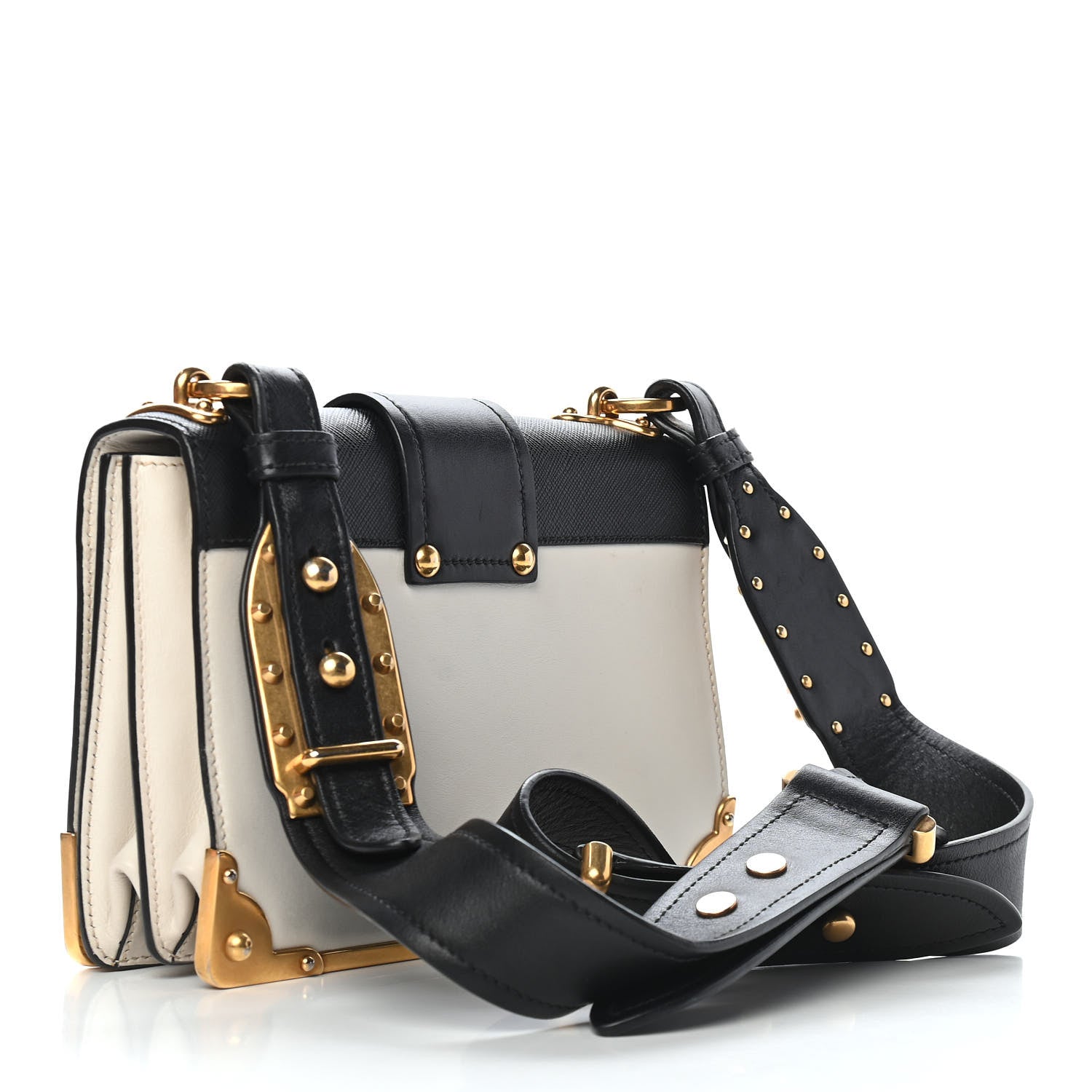 Prada City Calf Saffiano Cahier Bag Talco Black 2 of 7