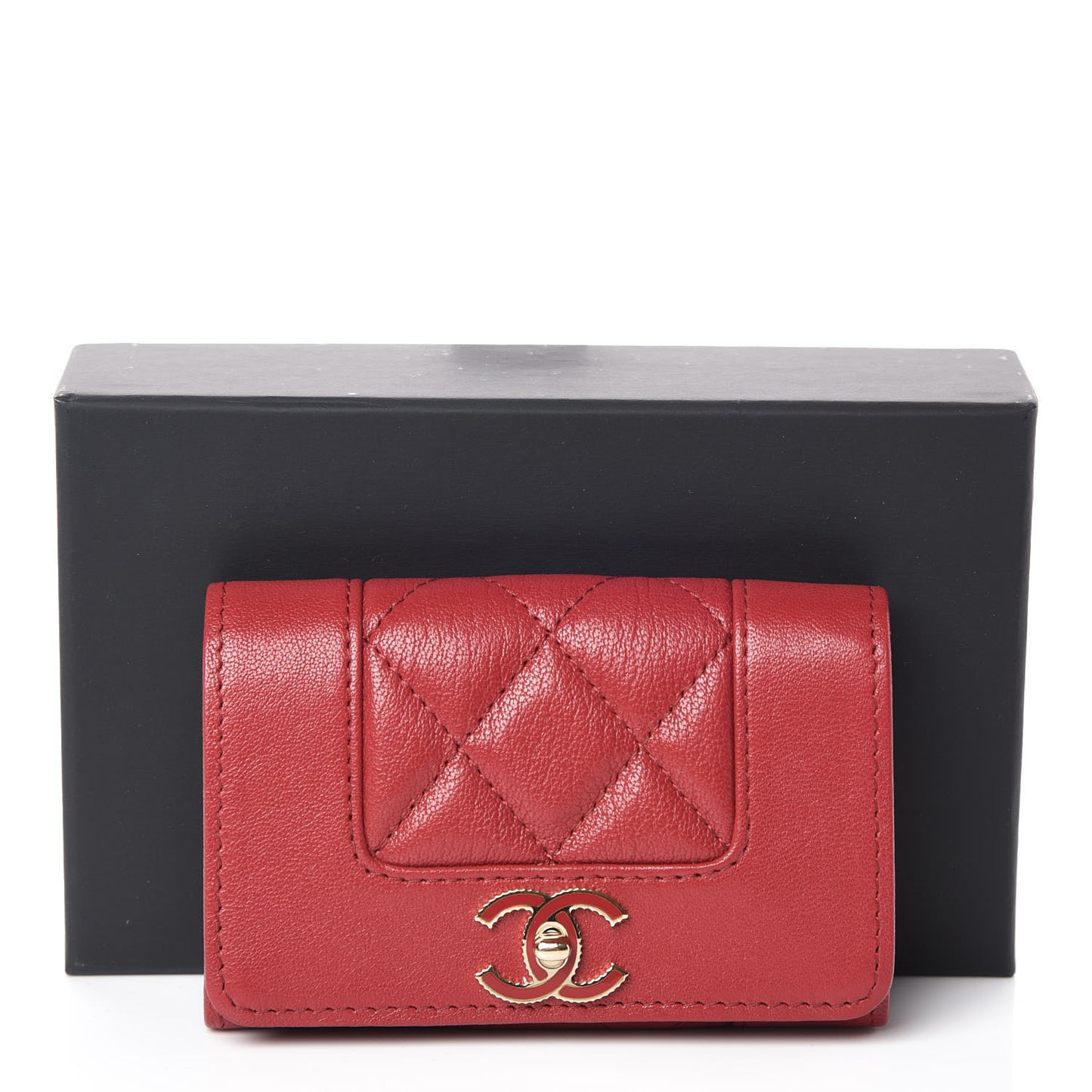 Sheepskin Quilted Vintage Mademoiselle Card Holder Red