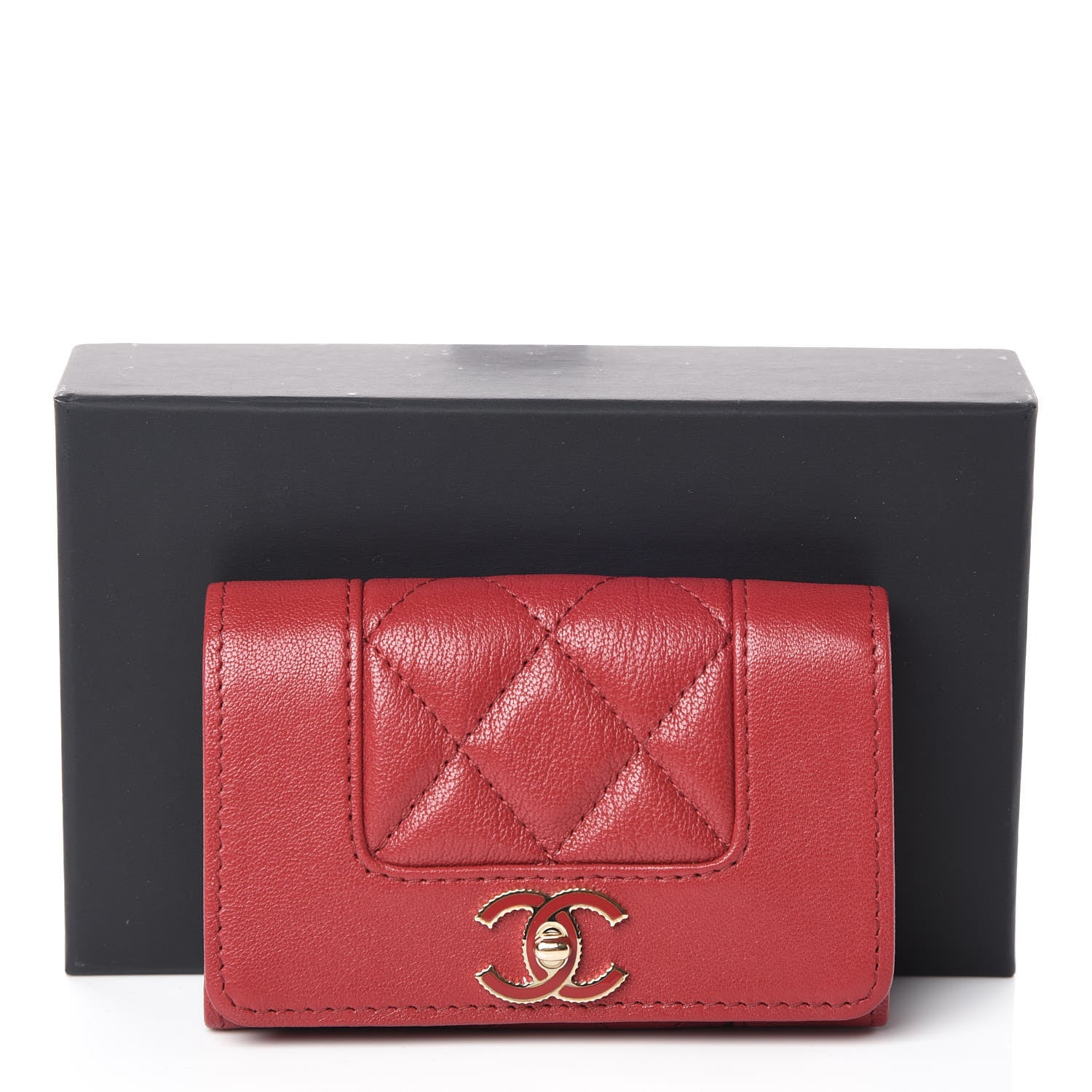 Chanel Sheepskin Quilted Vintage Mademoiselle Card Holder Red 9 of 9
