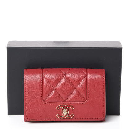 Chanel Sheepskin Quilted Vintage Mademoiselle Card Holder Red 9 of 9