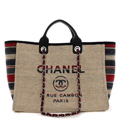 Chanel Striped Canvas Medium Deauville Tote Beige 1 of 10