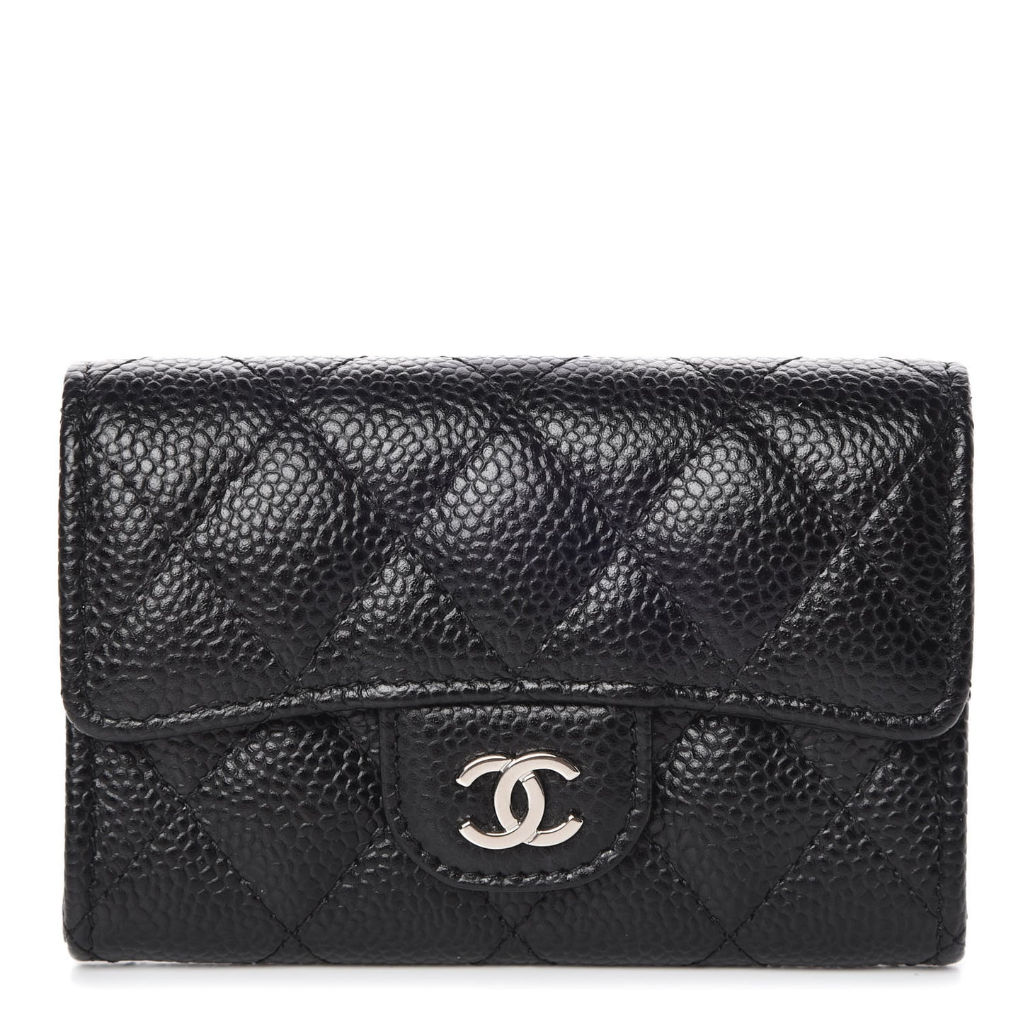 Caviar Quilted Flap Card Holder Black