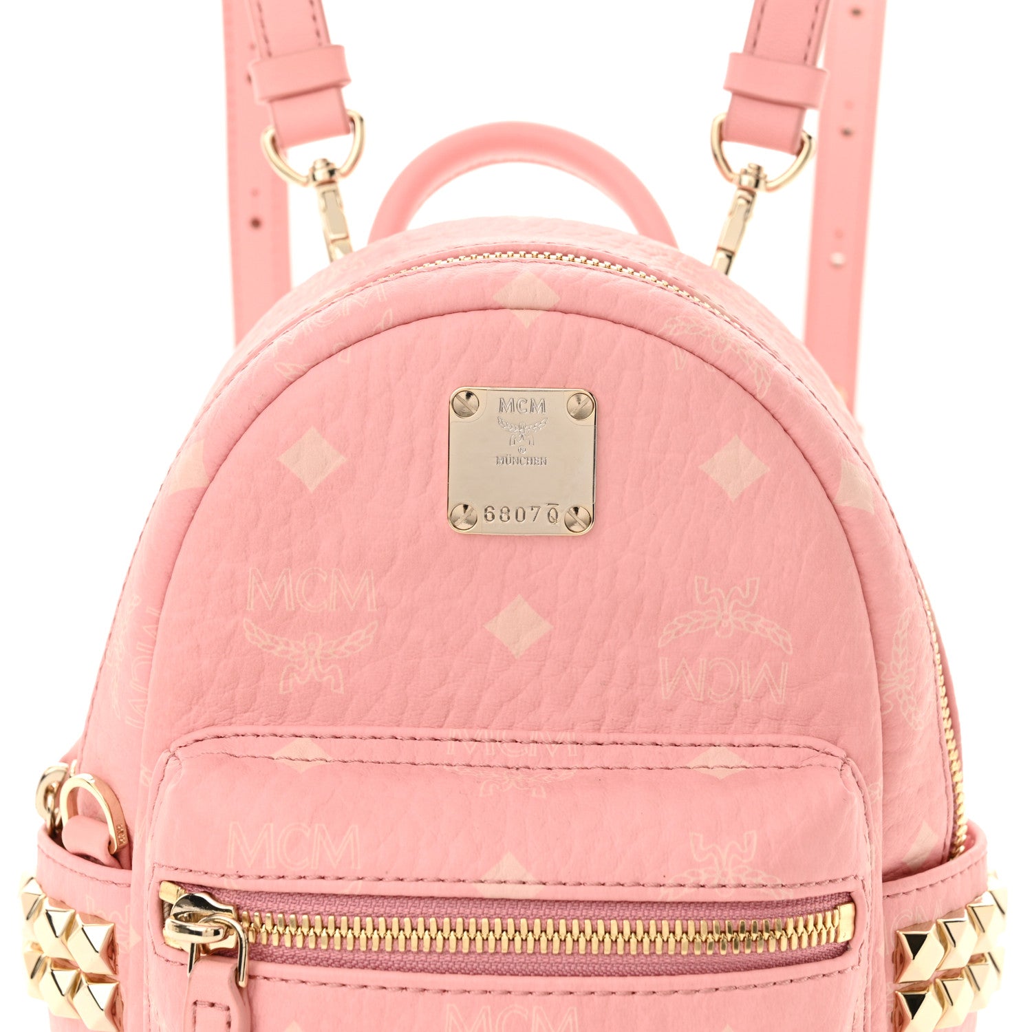 MCM Visetos Side Stud X-Mini Stark Bebe Boo Backpack Soft Pink 7 of 9