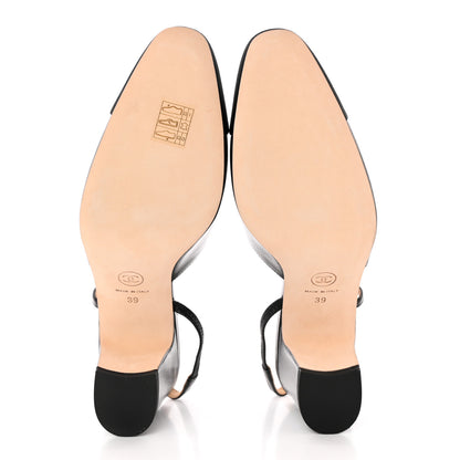 Chanel Goatskin Grosgrain Cap Toe CC Slingback Sandals 39 Black 5 of 13