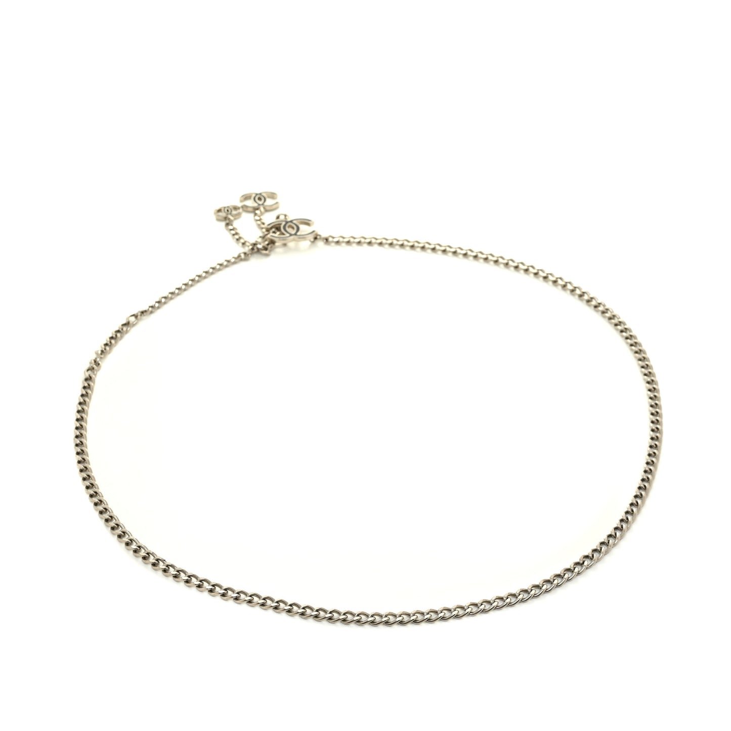 Enamel CC Chain Logo Belt Silver Black