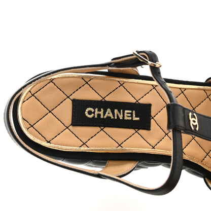 Chanel Grained Calfskin Quilted Wedge Sandals 37.5 Black 7 of 9