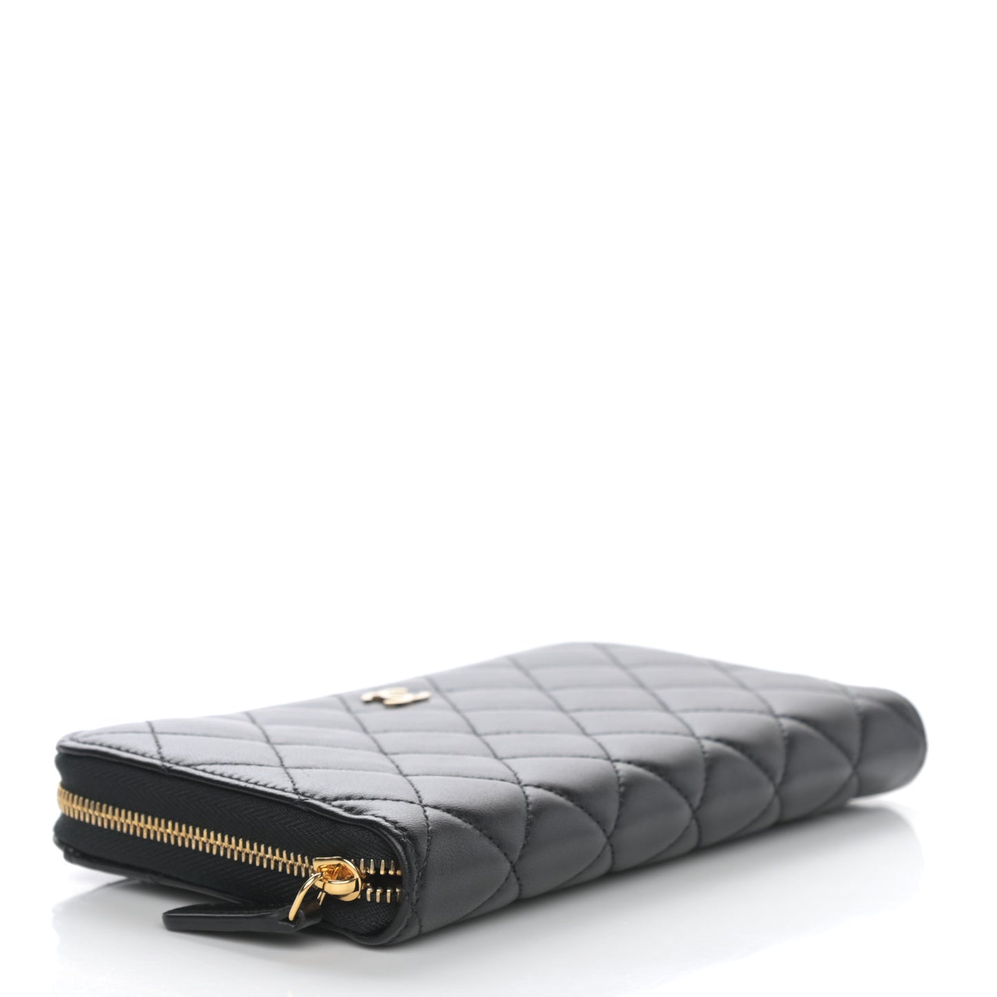 Lambskin Quilted Large Gusset Zip Around Wallet Black