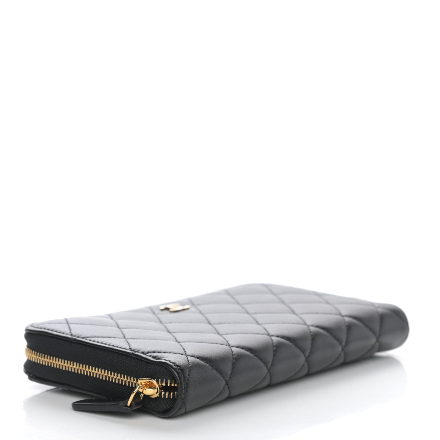 Chanel Lambskin Quilted Large Gusset Zip Around Wallet Black 4 of 8