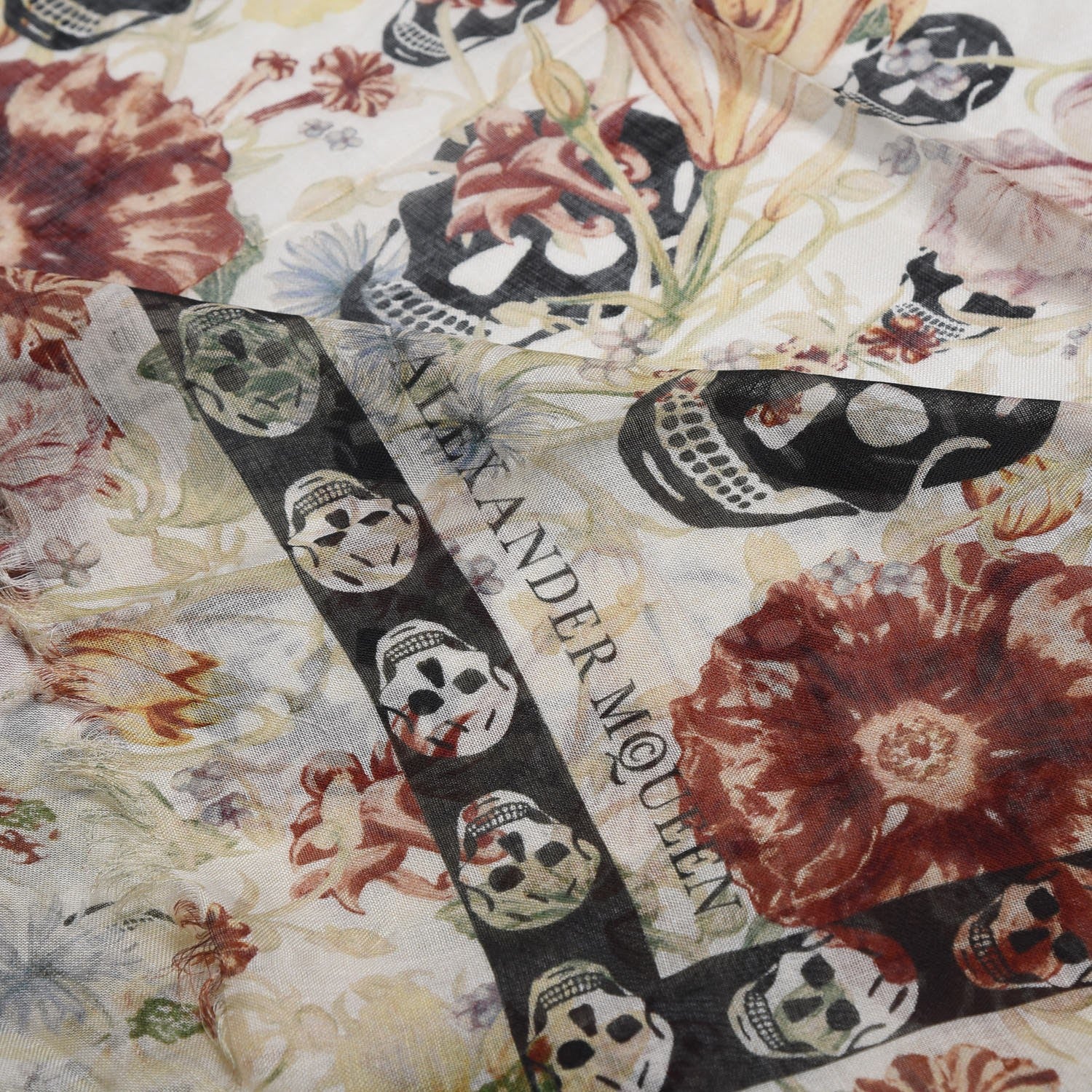 Alexander McQueen Silk Modal Medieval Flower Skull Scarf Ivory 4 of 5