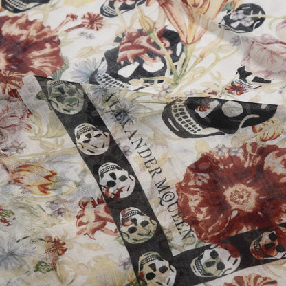 Alexander McQueen Silk Modal Medieval Flower Skull Scarf Ivory 4 of 5