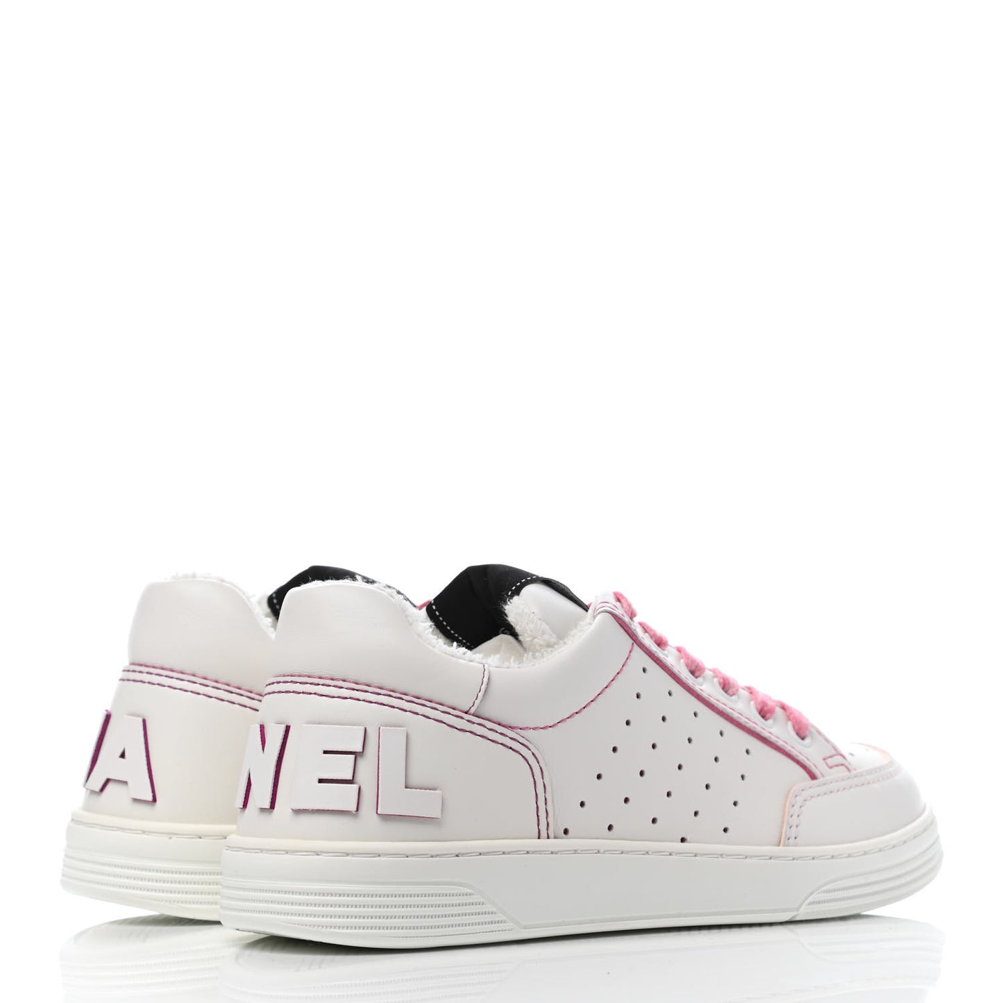 Calfskin Womens Logo Sneakers 37.5 White Pink