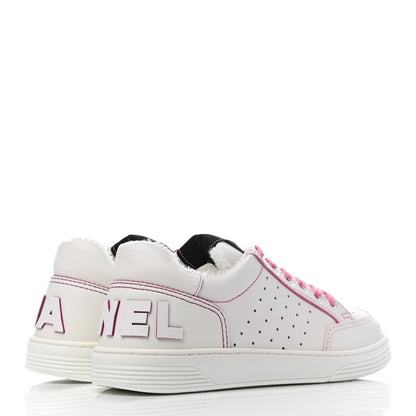 Chanel Calfskin Womens Logo Sneakers 37.5 White Pink 3 of 4