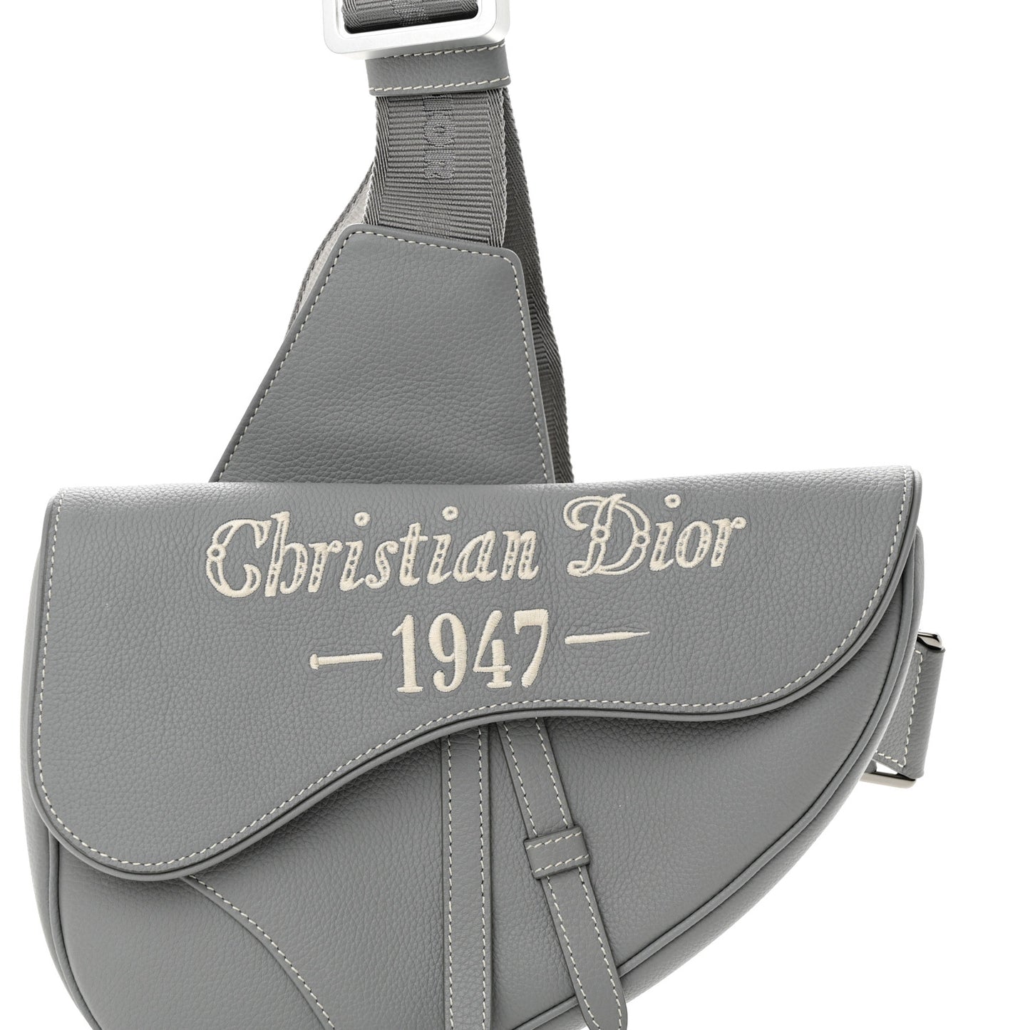 Grained Calfskin Mens Signature 1947 Saddle Bag Gray