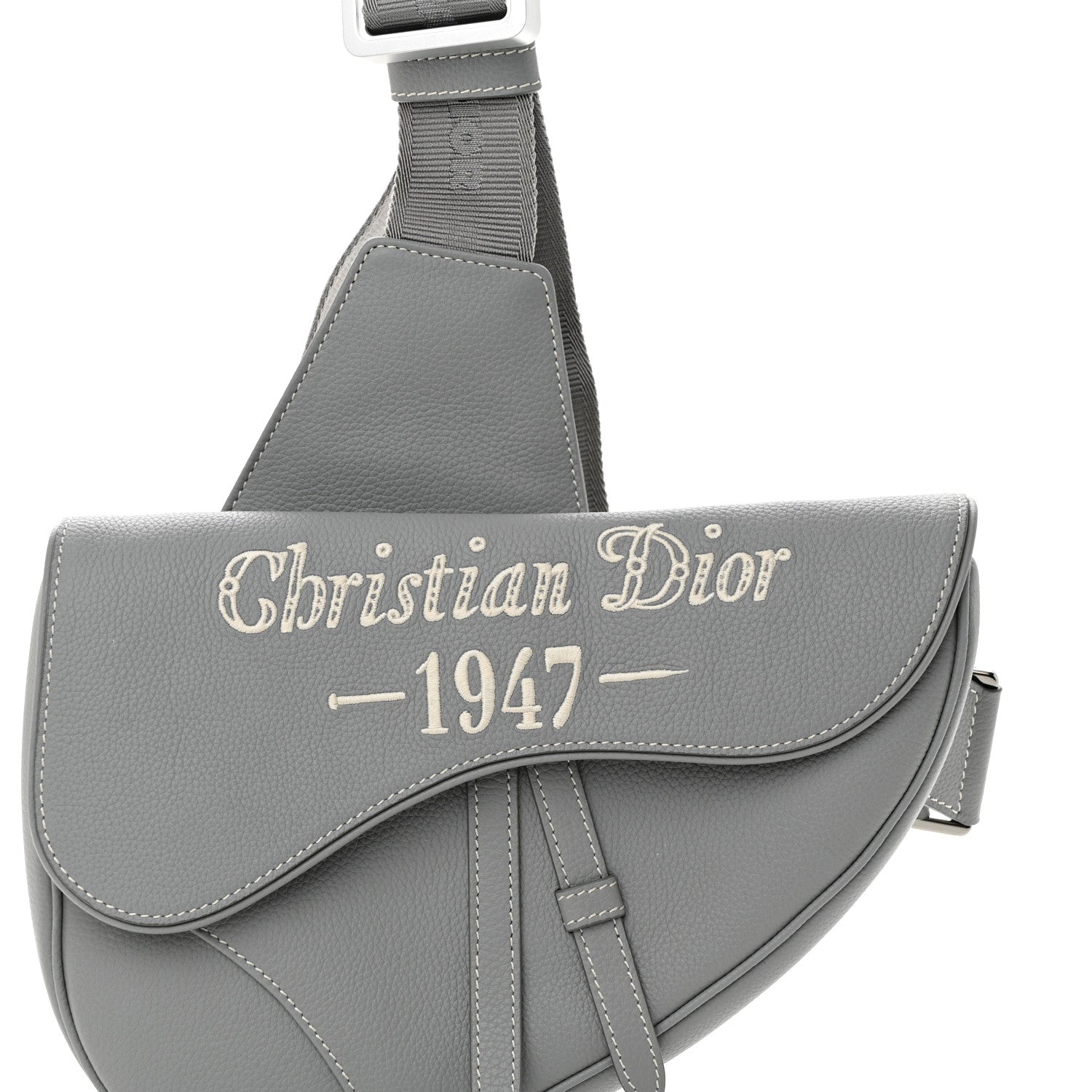 Christian Dior Grained Calfskin Mens Signature 1947 Saddle Bag Gray 8 of 11