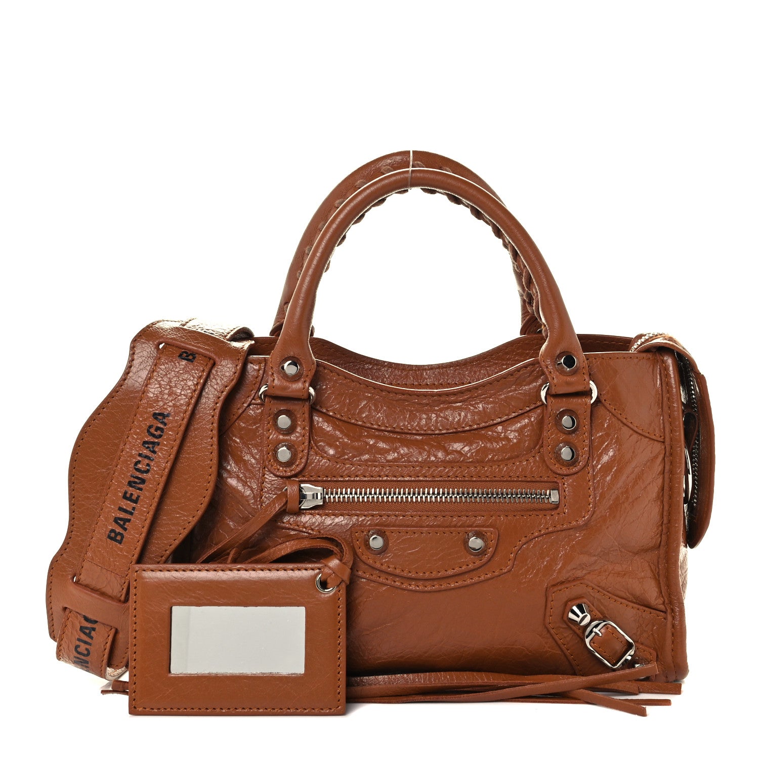 Balenciaga Agneau Classic Silver Hardware Mini City Logo Strap Camel Black 1 of 10
