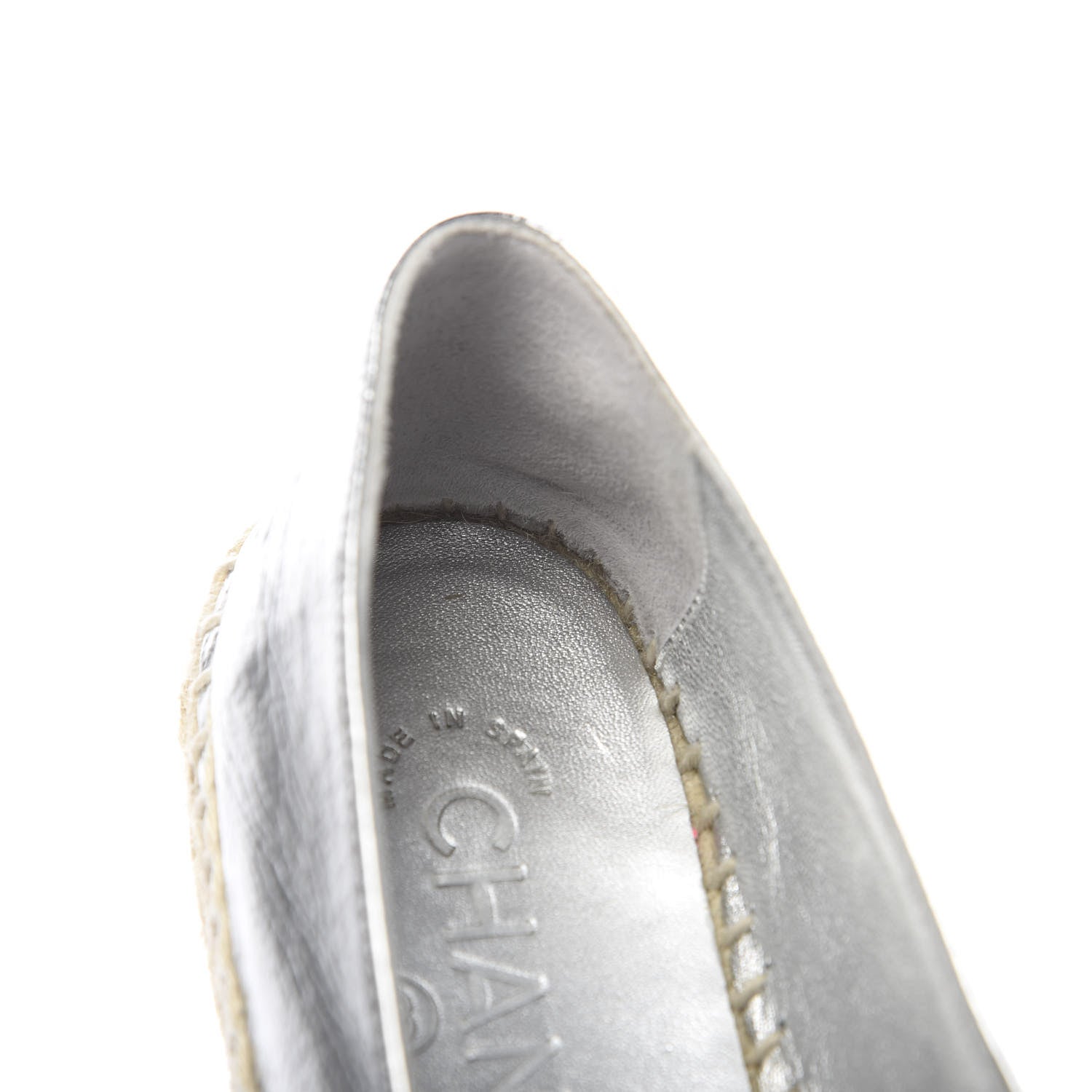 Chanel Laminated Goatskin CC Espadrilles 35 Silver 9 of 10