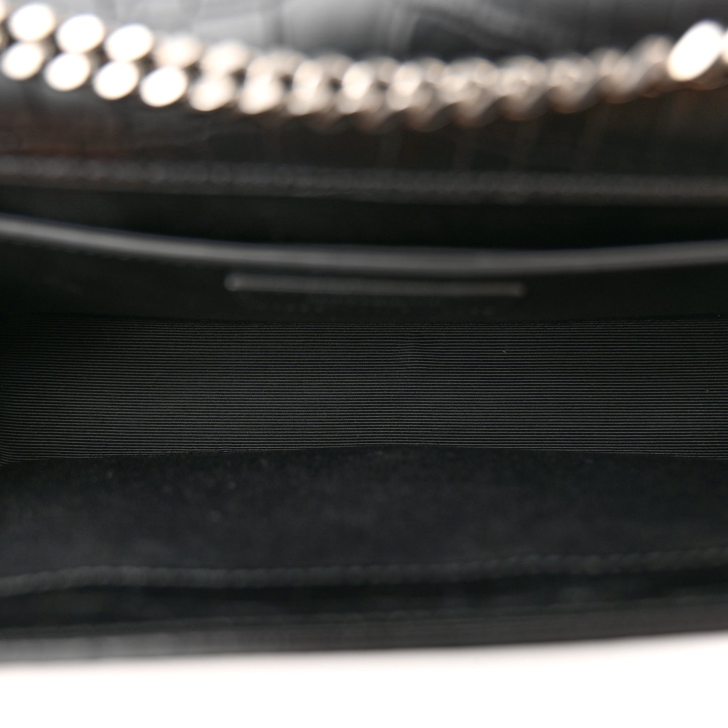 Calfskin Crocodile Embossed Medium Classic Monogram Kate Tassel Satchel Black