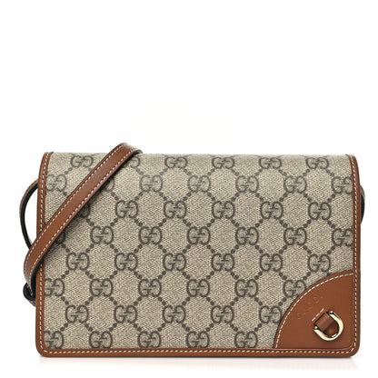 Gucci GG Emblem Monogram Wallet With Strap Beige Brown 1 of 10