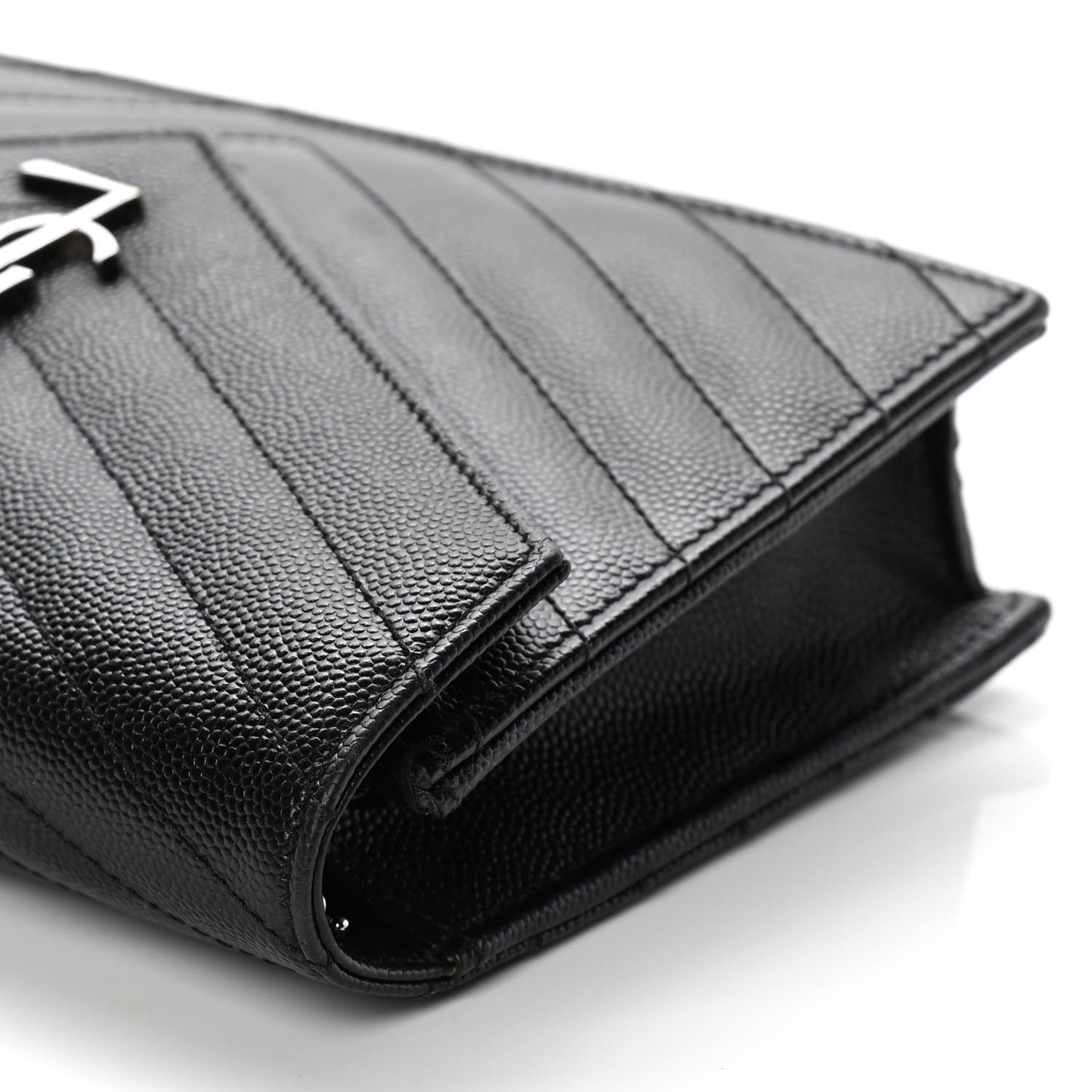 Grain De Poudre Matelasse Chevron Monogram Envelope Chain Wallet Black