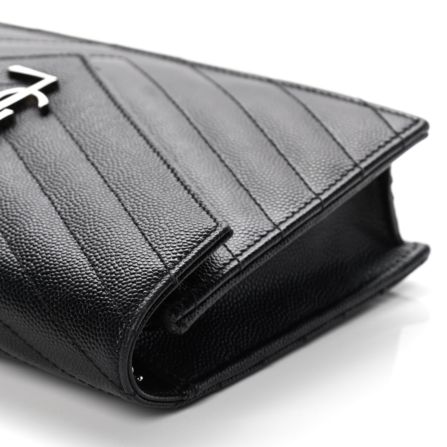 Saint Laurent Grain De Poudre Matelasse Chevron Monogram Envelope Chain Wallet Black 11 of 12