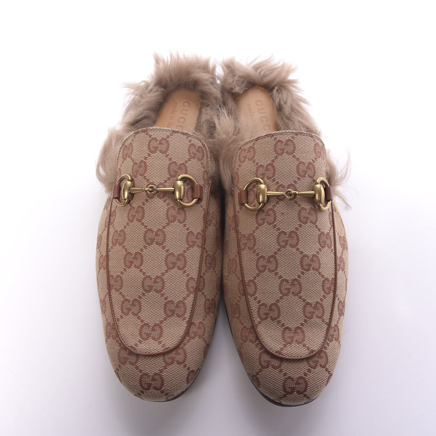 Gucci GG Monogram Fur Mens Princetown Slippers 9 Beige Ruggine Rust 5 of 10