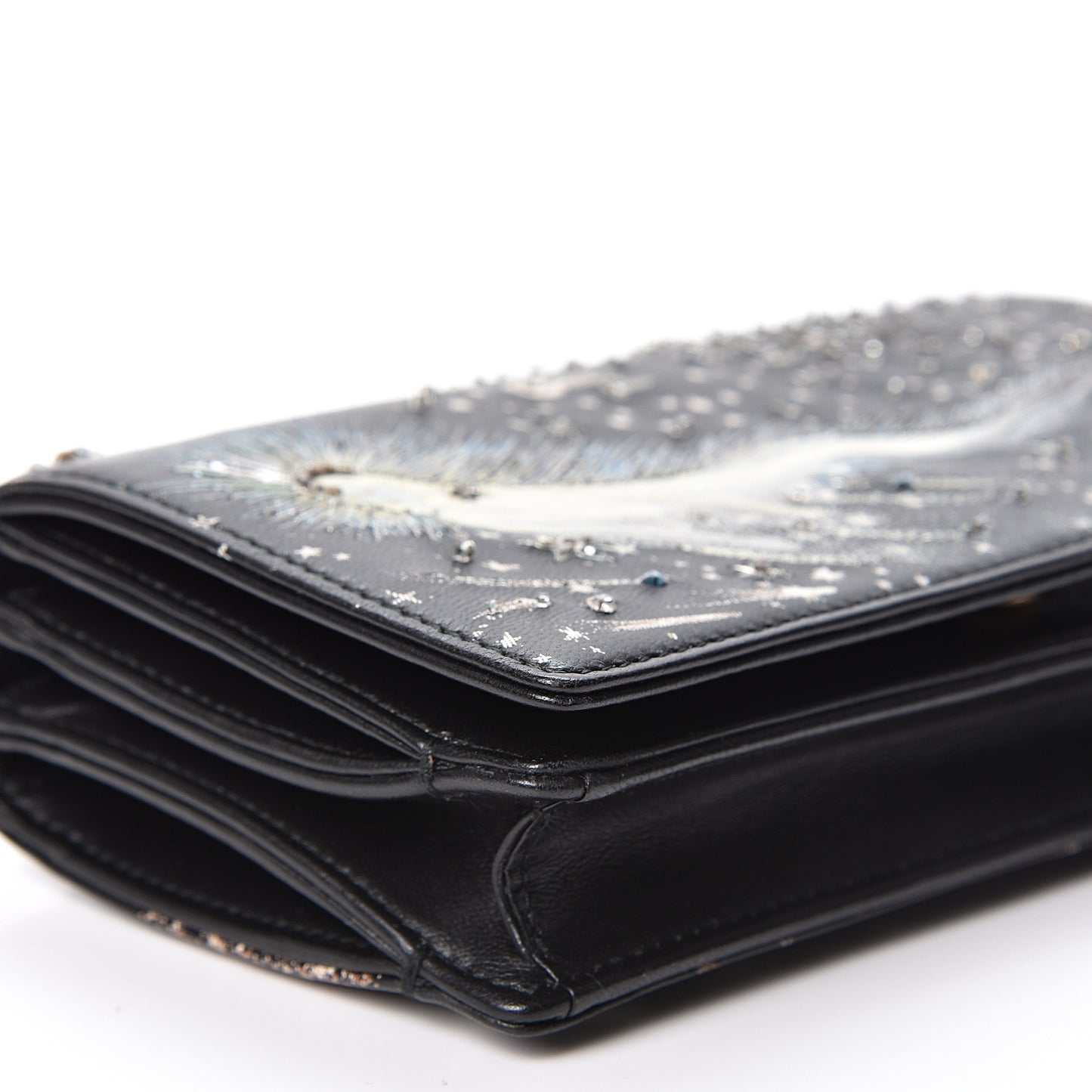 Lambskin Embroidered C'est I Feel Blue Clutch Black